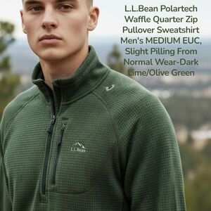 L.L.Bean Green Quarter Zip Pullover Men's MEDIUM GUC, Minor Pilling From Washing